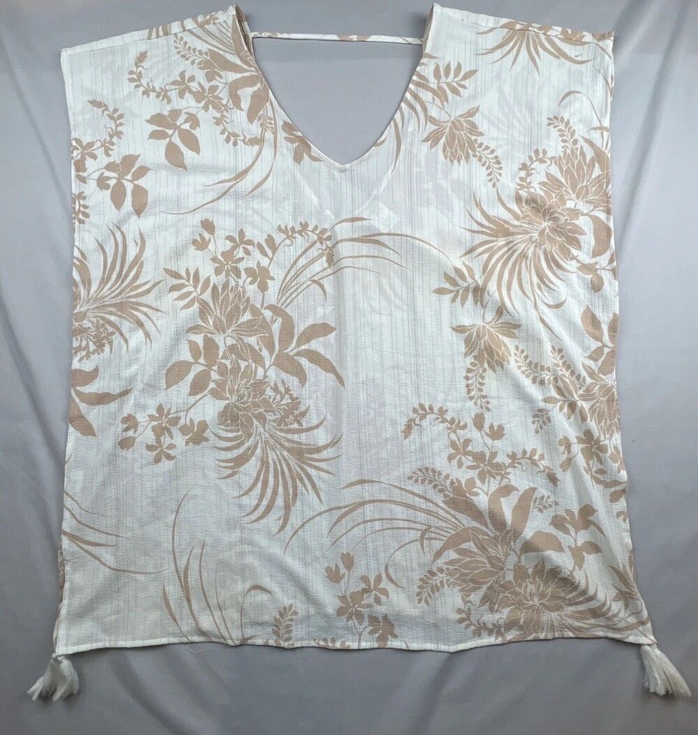 Kona Sol Floral Sparkle Tassel Oversized Swim Cover Up Small